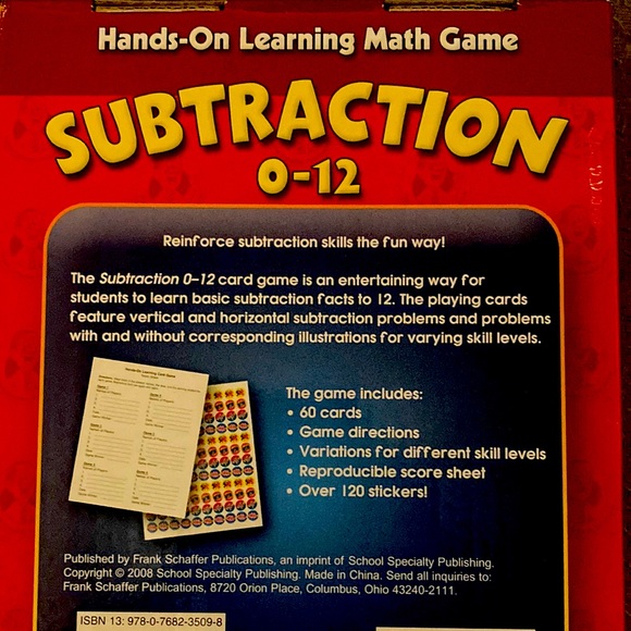 Subtraction 0-12 Math Game - Picture 2 of 2